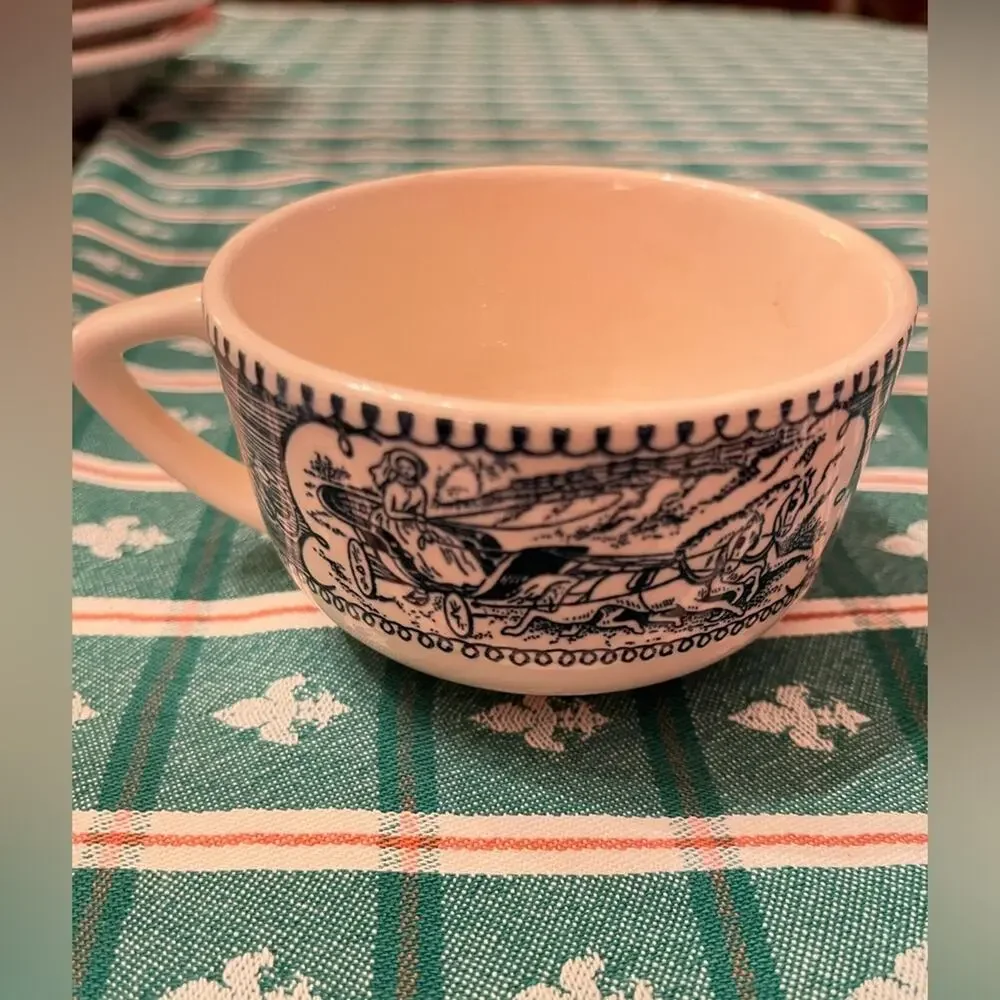 2 Currier & Ives Coffee Tea Cups Mugs and Saucers - 4 Pieces Total